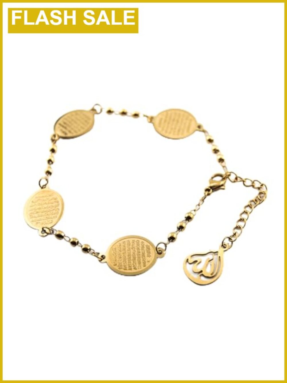 Ayatul Kursi Bracelet with Allah Pendant 18K Gold Plated Stainless Steel